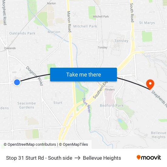 Stop 31 Sturt Rd - South side to Bellevue Heights map