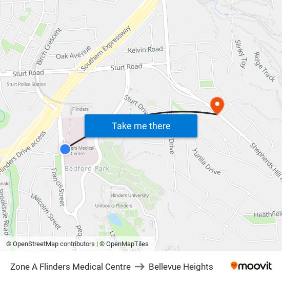 Zone A Flinders Medical Centre to Bellevue Heights map