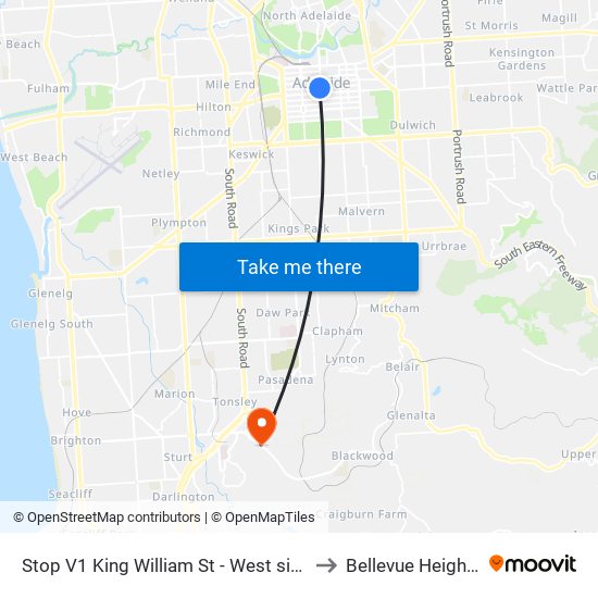 Stop V1 King William St - West side to Bellevue Heights map