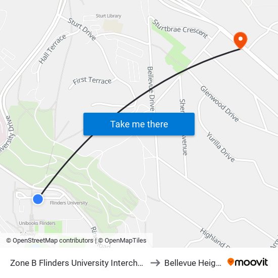 Zone B Flinders University Interchange to Bellevue Heights map