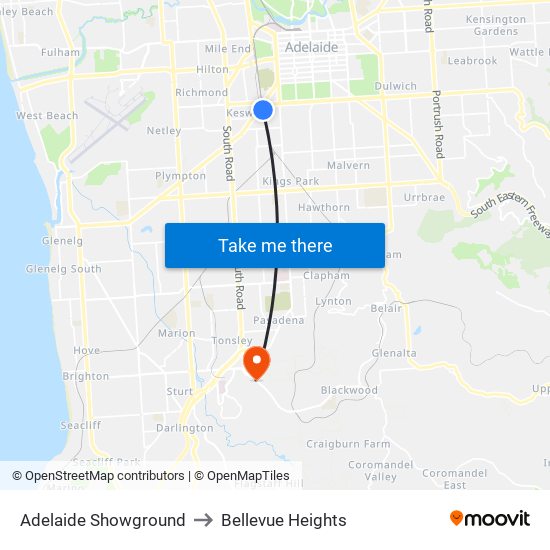 Adelaide Showground to Bellevue Heights map