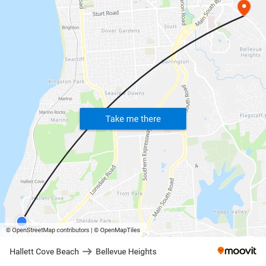 Hallett Cove Beach to Bellevue Heights map