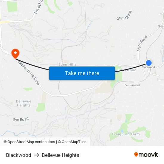 Blackwood to Bellevue Heights map