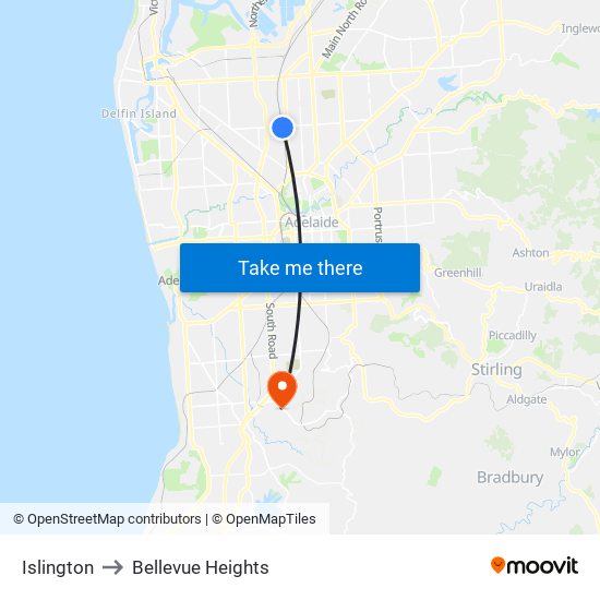 Islington to Bellevue Heights map