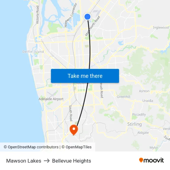 Mawson Lakes to Bellevue Heights map