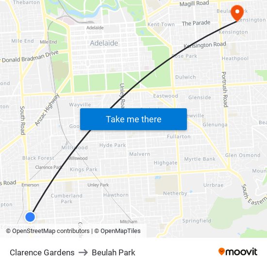 Clarence Gardens to Beulah Park map