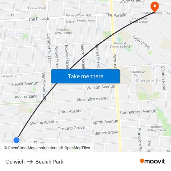 Dulwich to Beulah Park map