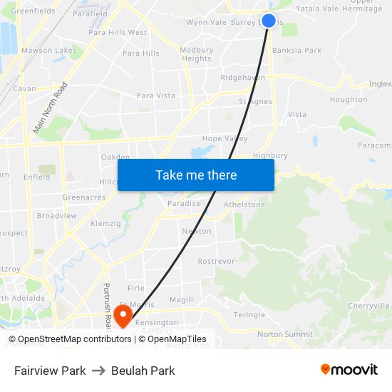 Fairview Park to Beulah Park map