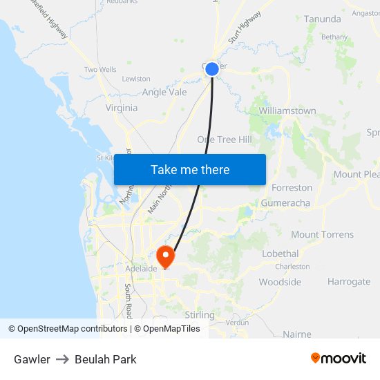 Gawler to Beulah Park map