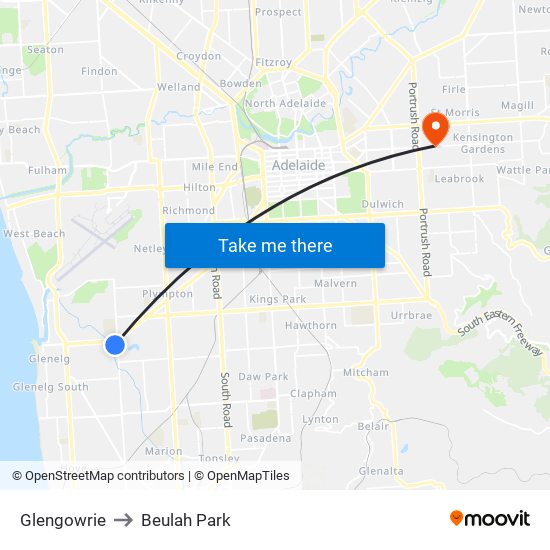 Glengowrie to Beulah Park map