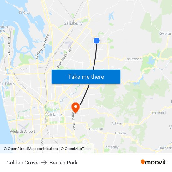 Golden Grove to Beulah Park map