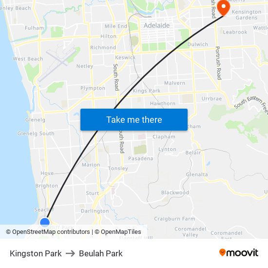 Kingston Park to Beulah Park map