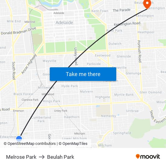 Melrose Park to Beulah Park map