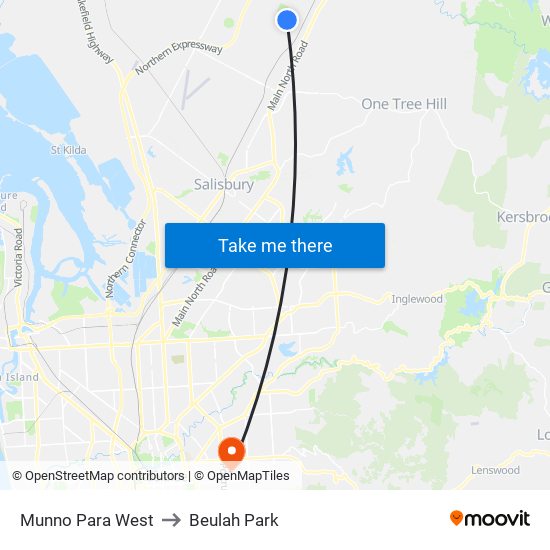 Munno Para West to Beulah Park map