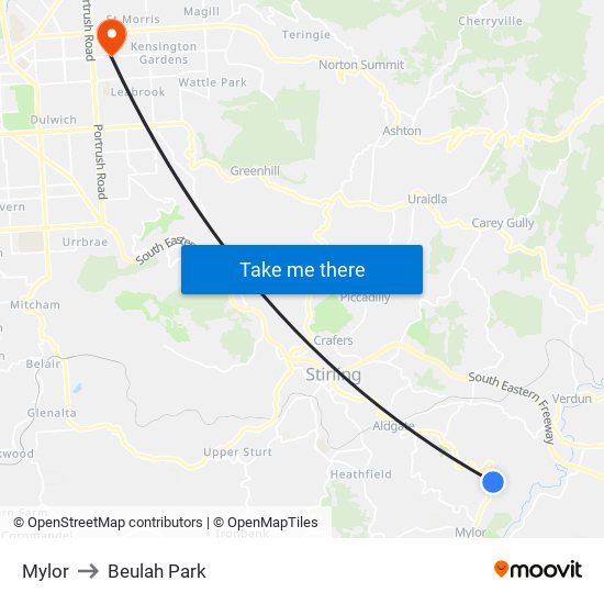 Mylor to Beulah Park map