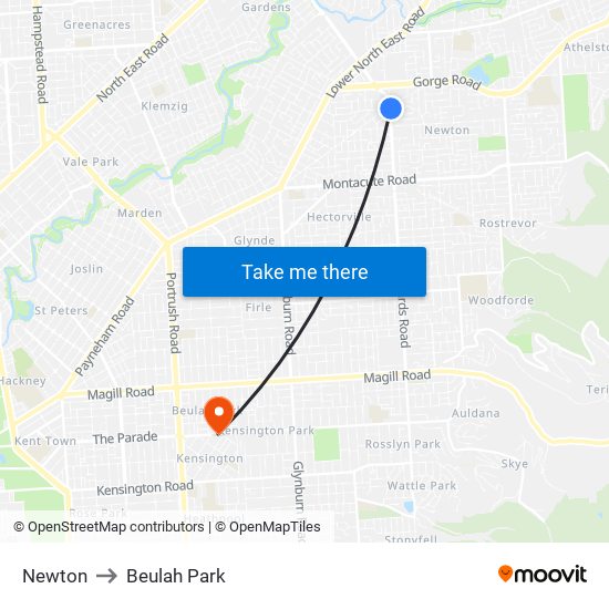 Newton to Beulah Park map