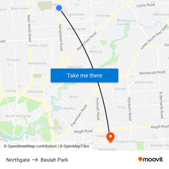 Northgate to Beulah Park map