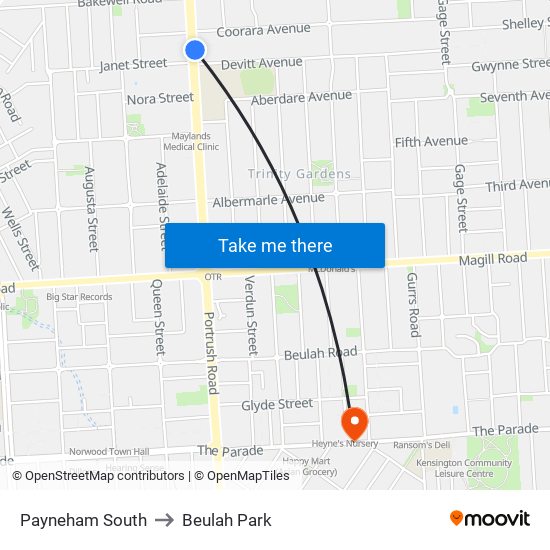 Payneham South to Beulah Park map