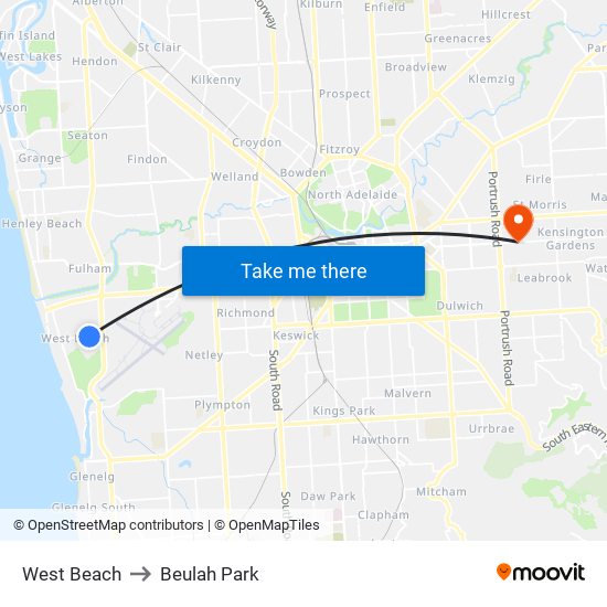 West Beach to Beulah Park map