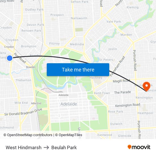 West Hindmarsh to Beulah Park map