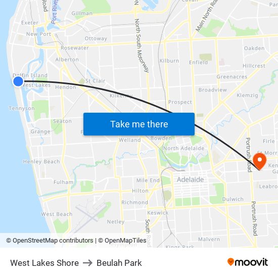 West Lakes Shore to Beulah Park map