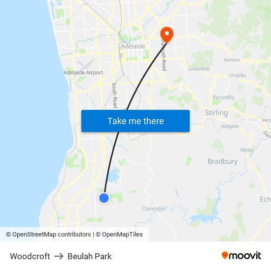 Woodcroft to Beulah Park map