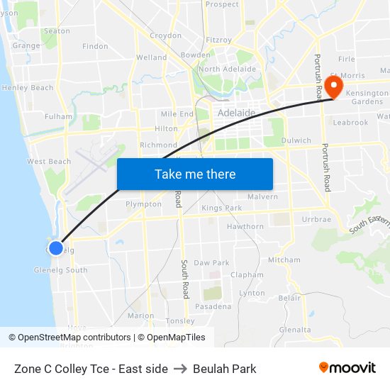 Zone C Glenelg Interchange - East side to Beulah Park map