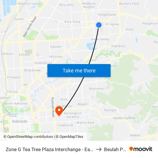 Zone G Tea Tree Plaza Interchange - East side to Beulah Park map
