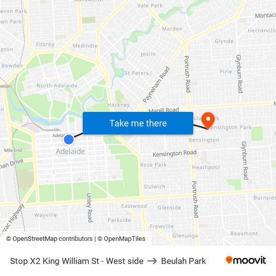 Stop X2 King William St - West side to Beulah Park map