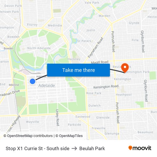 Stop X1 Currie St - South side to Beulah Park map