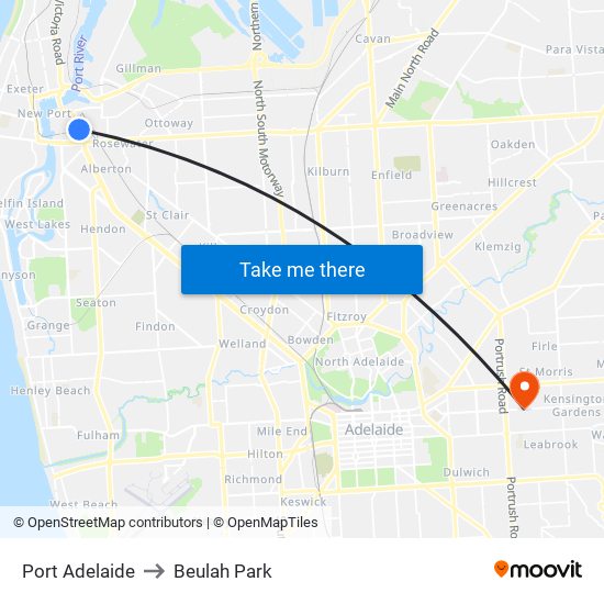 Port Adelaide to Beulah Park map