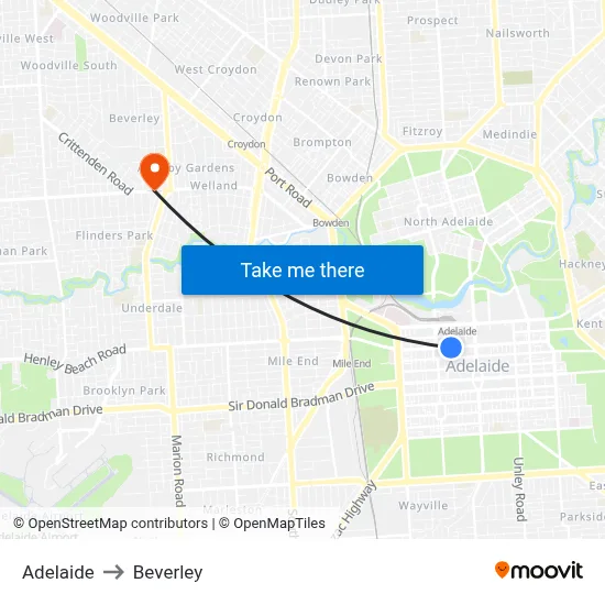 Adelaide to Beverley map