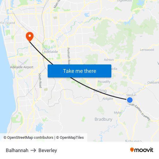 Balhannah to Beverley map