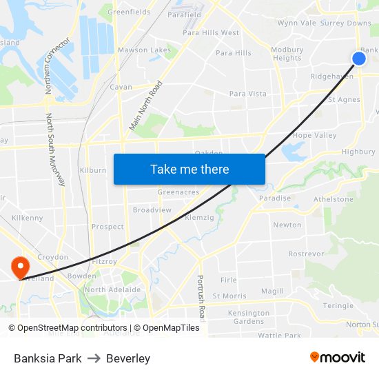 Banksia Park to Beverley map