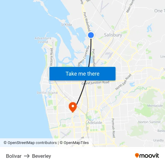 Bolivar to Beverley map