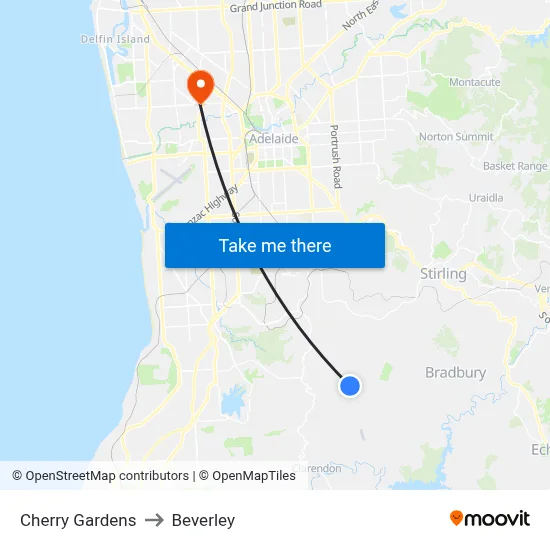 Cherry Gardens to Beverley map