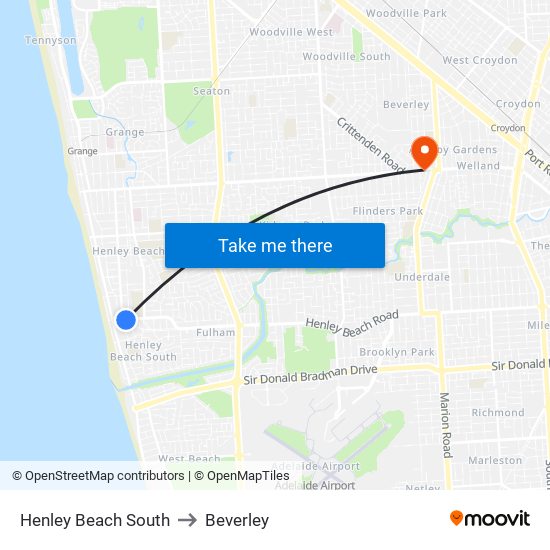 Henley Beach South to Beverley map