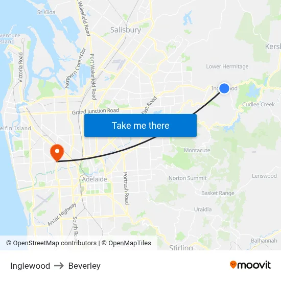 Inglewood to Beverley map