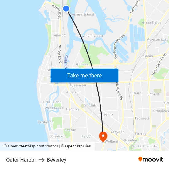 Outer Harbor to Beverley map
