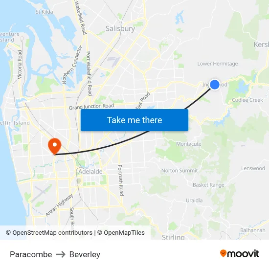 Paracombe to Beverley map