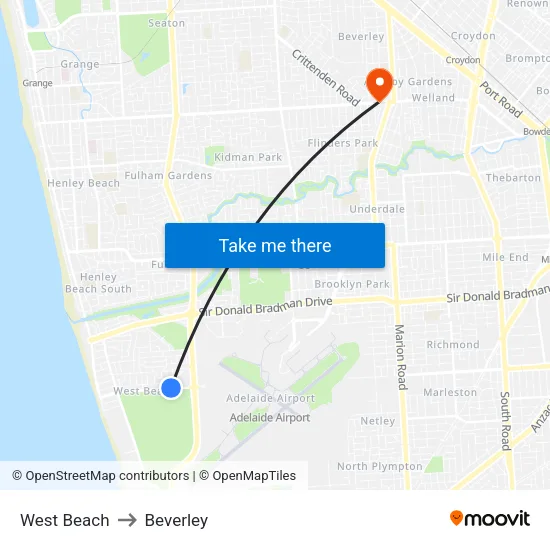 West Beach to Beverley map