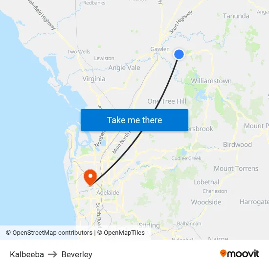 Kalbeeba to Beverley map