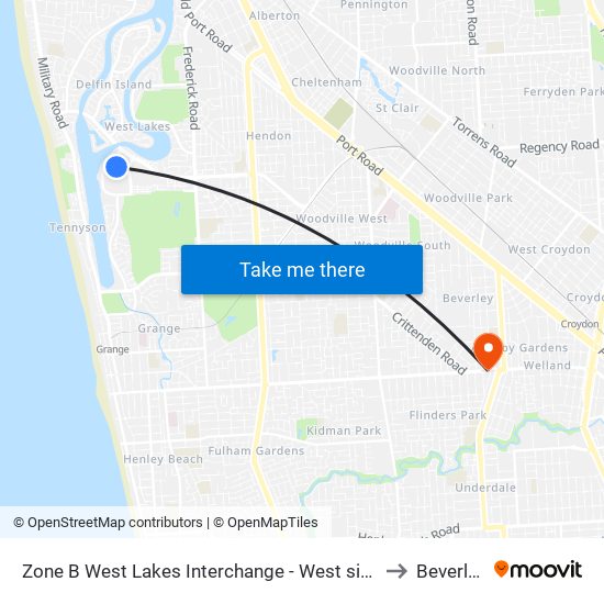Zone B West Lakes Interchange - West side to Beverley map