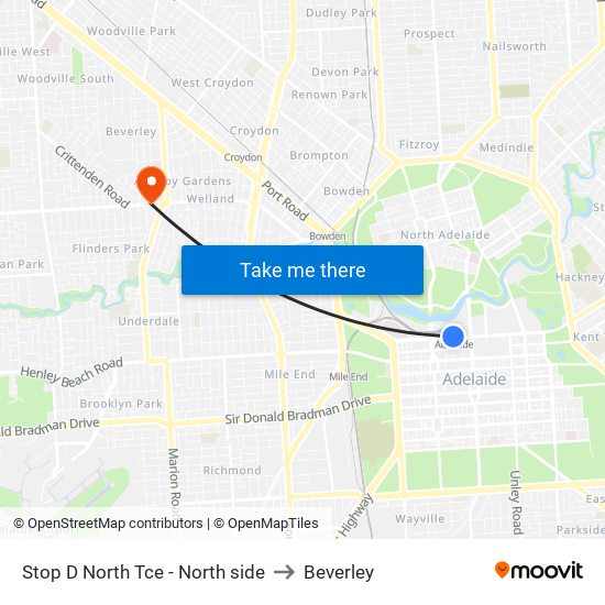 Stop D North Tce - North side to Beverley map