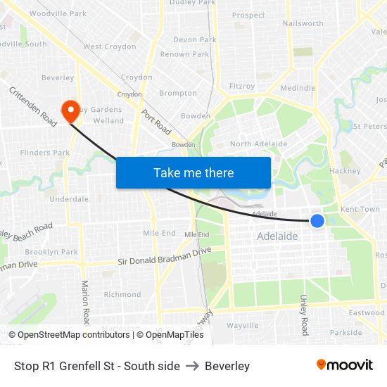 Stop R1 Grenfell St - South side to Beverley map