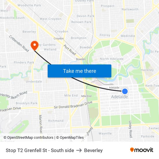 Stop T2 Grenfell St - South side to Beverley map