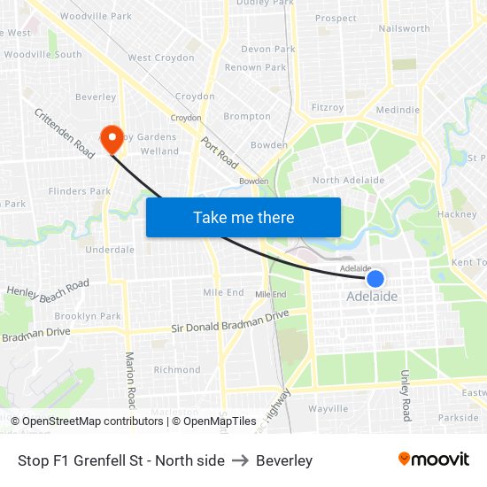 Stop F1 Grenfell St - North side to Beverley map