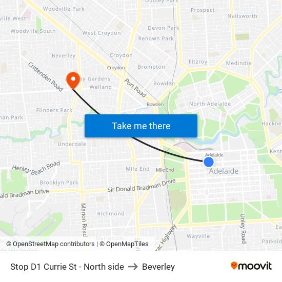 Stop D1 Currie St - North side to Beverley map