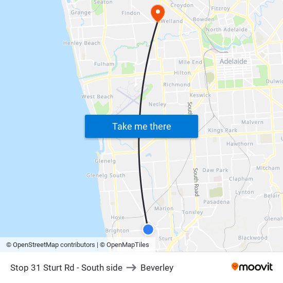 Stop 31 Sturt Rd - South side to Beverley map