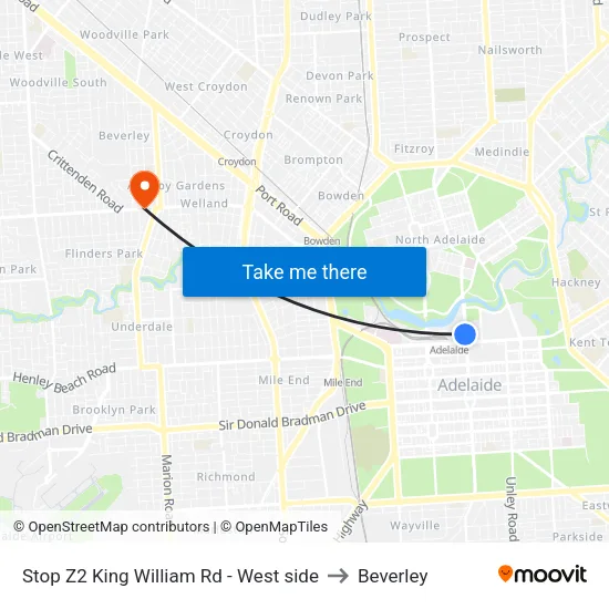 Stop Z2 King William Rd - West side to Beverley map